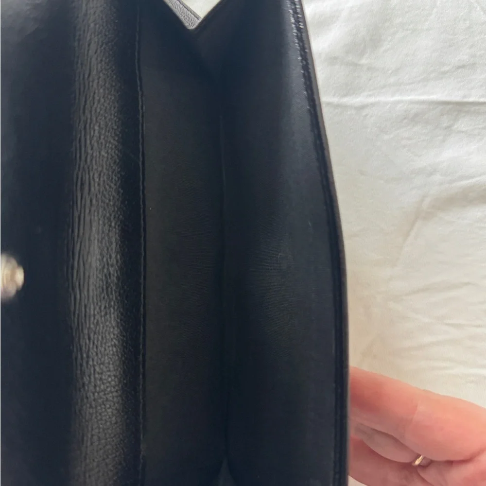 CHANEL Camellia Embossed Black Leather Long Flap Wallet Vintage